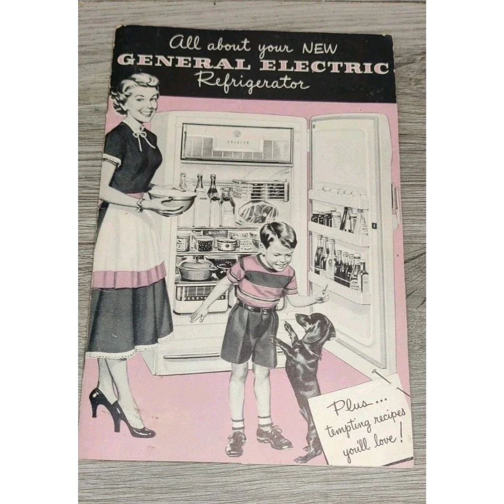 VTG General Electric Refrigerator Manual, Recipe Cookbook GE Ephemera, 1950s